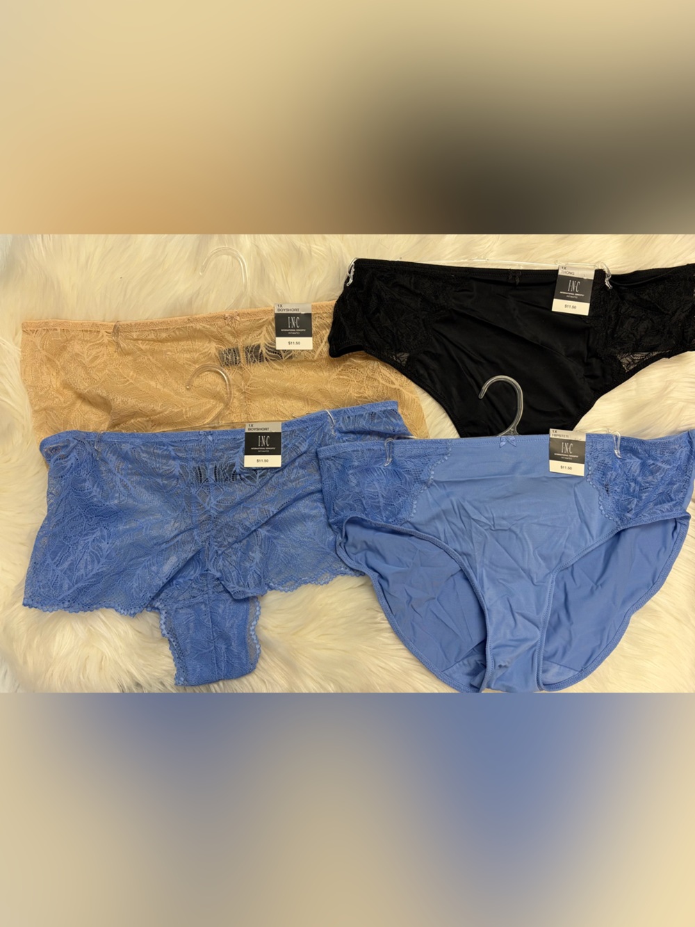 4 pc INC International Concepts Lace & panties in Black, Blue, Tan